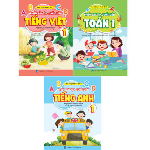 Combo 3 cuốn Phiếu Bài Tập Cuối Tuần Toán - Tiếng Việt - Tiếng Anh 1 (Sâch màu)