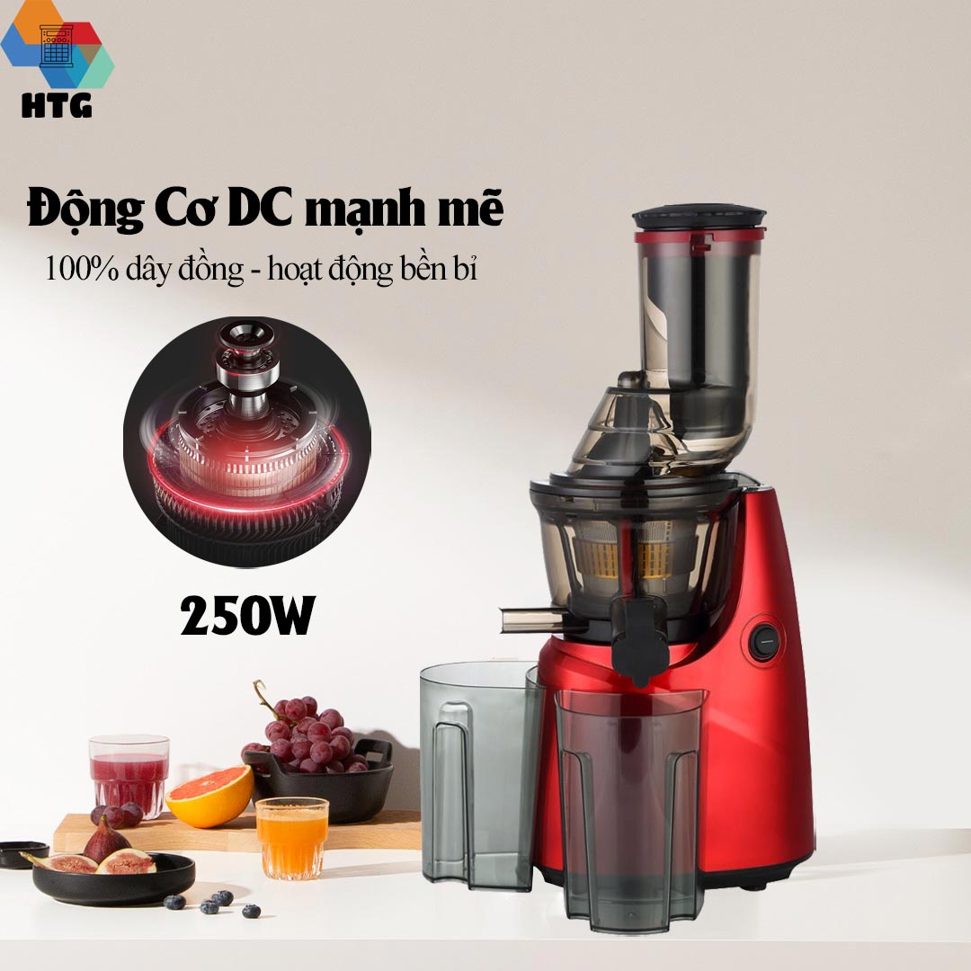 Máy Ép Trái Cây Tốc Độ Chậm AJM400, Công Suất Lớn 250W, Động Cơ DC Đồng 100%, Lọc Inox 304, tốc độ 45 vòng/phút