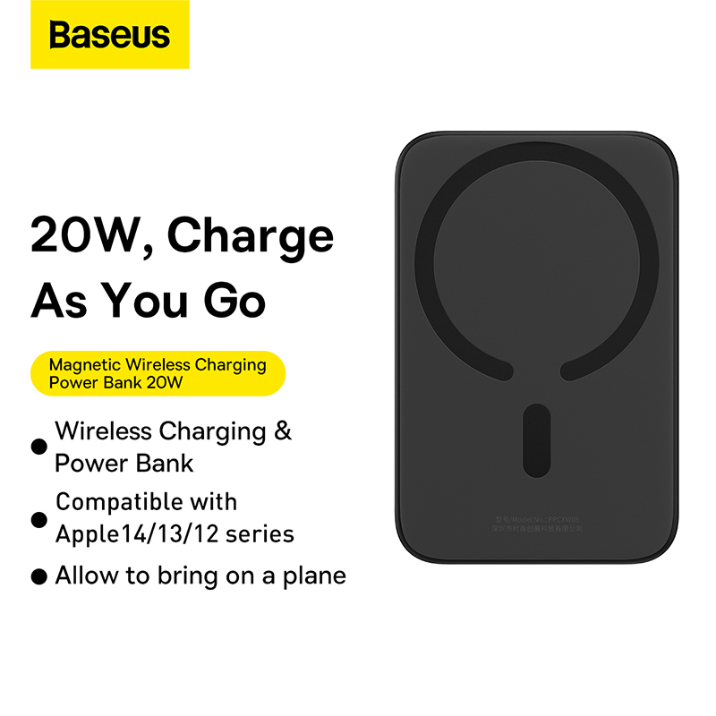 Pin Sạc Dự Phòng Không Dây OS-Baseus Magnetic Mini Wireless Fast Charge Power Bank 2022 (20W, Kèm dây C to C 30cm) (Hàng chính hãng)