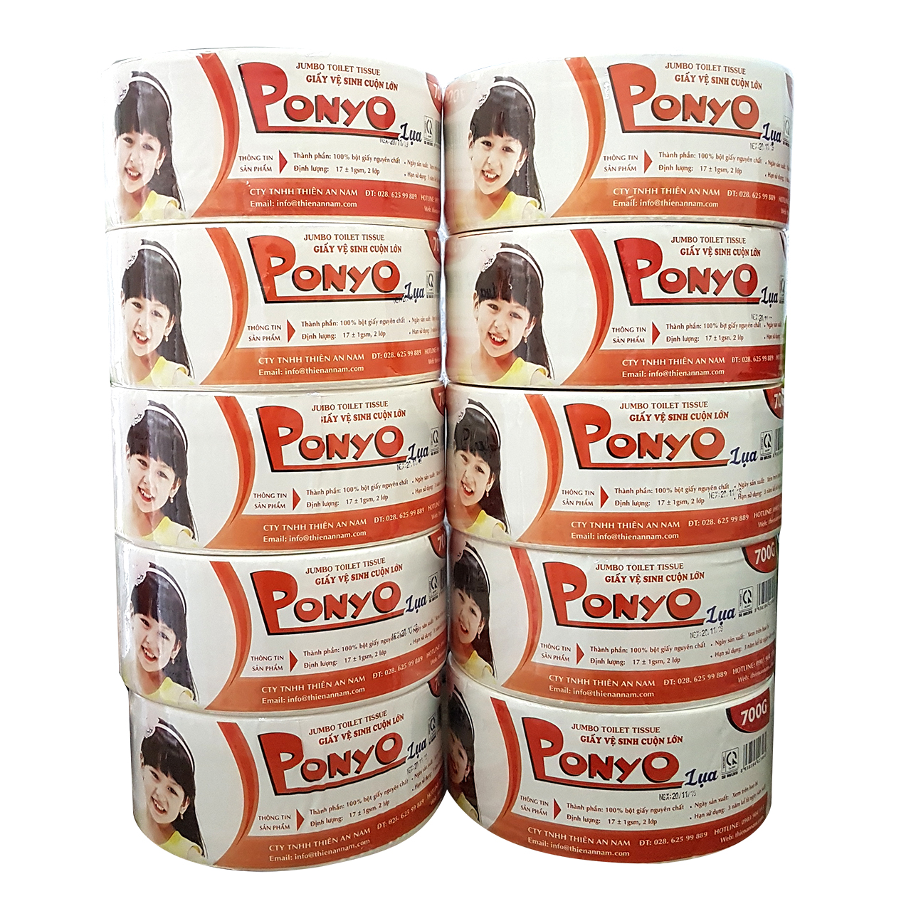 COMBO (10 CUỘN) GIẤY VỆ SINH CUỘN LỚN 700G PONYO - LỤA/CARO