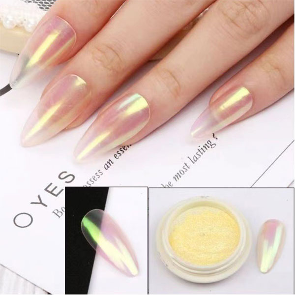 Set Bột Tráng Gương Nail 6 Màu Ánh Trai Trang Trí Móng Óng Ánh (Tặng Kèm 6 Cọ Chà Tráng Gương)