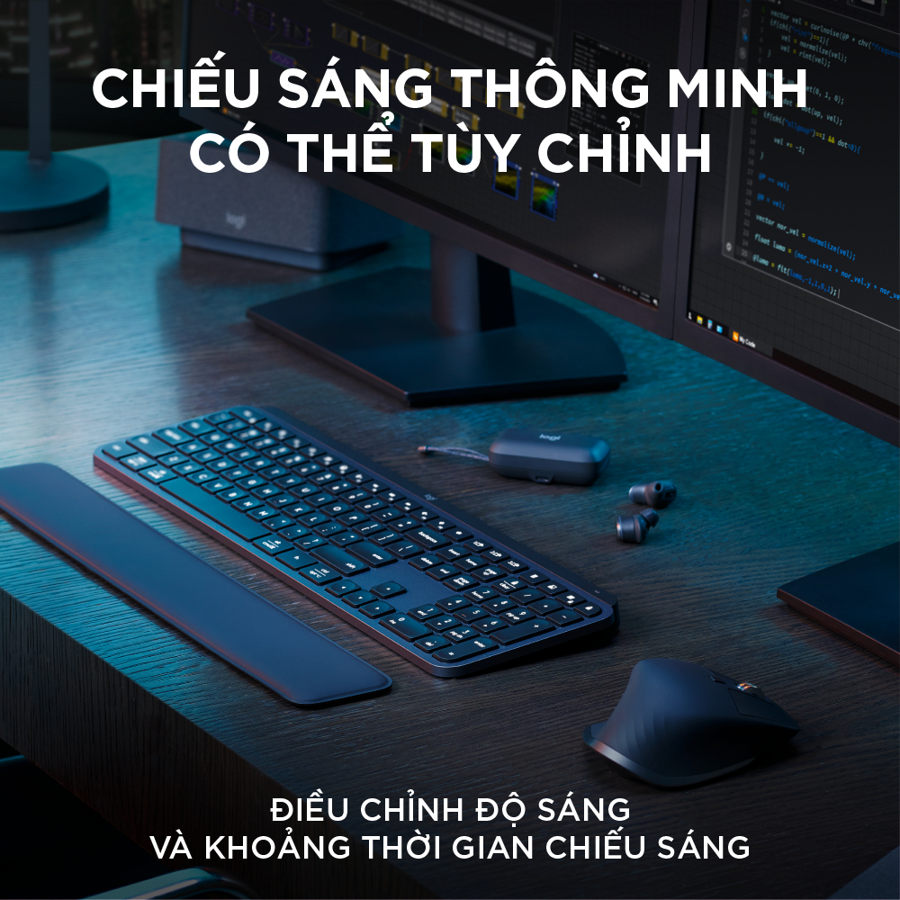 Combo Chuột & Bàn Phím Bluetooth không dây Logitech MX Keys S Combo - Có gác tay, Chiếu sáng, USB-C - Hàng chính hãng