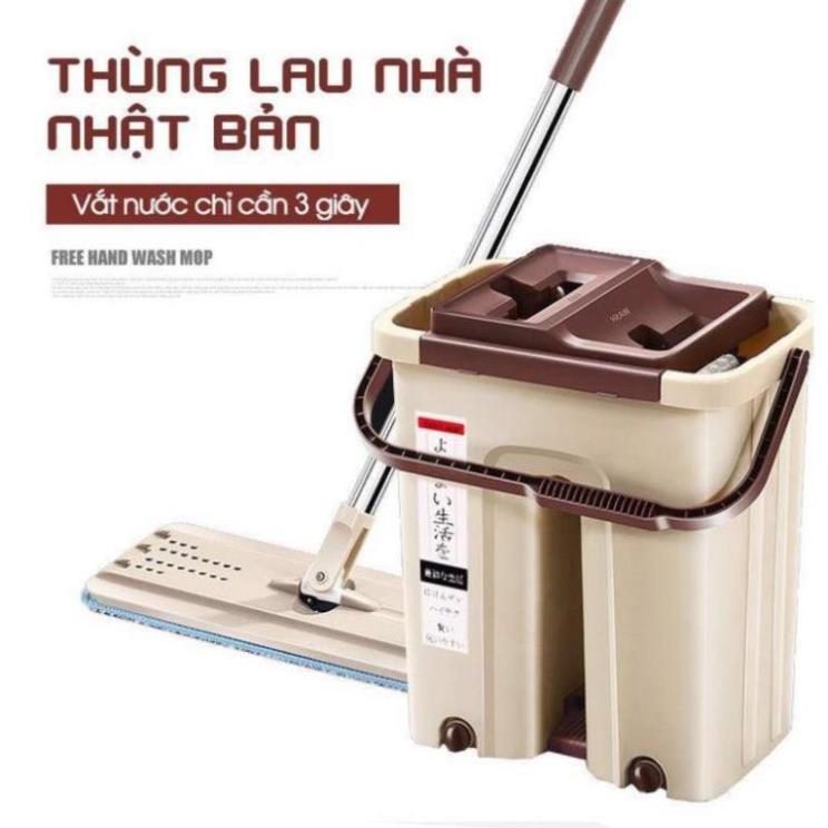 Bộ lau nhà tự vắt thông minh 2 ngăn, xoay 360 độ, cỡ to nhất - miếng lau thấm hút