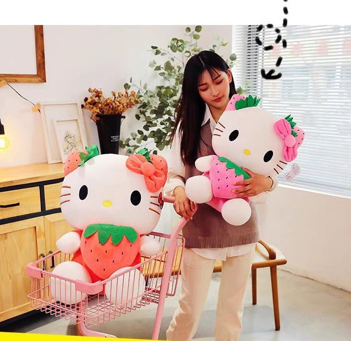 Gấu Bông Mèo Kitty Ôm Dâu Tây Siêu Hot Siêu Cưng (22cm---&gt;50cm) Hàng Cao Cấp Loại 1 Chất Lượng Cao, An Toàn Cho Trẻ Nhỏ