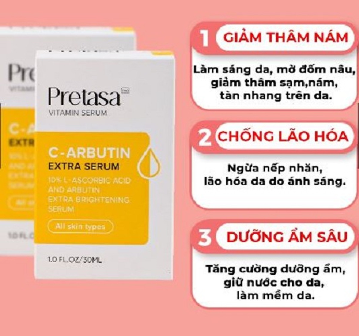 Serum Sáng da mờ thâm SKINAVIS - PRETASA vitamin C Arbutin Extra Serum - Hàng Chính Hãng