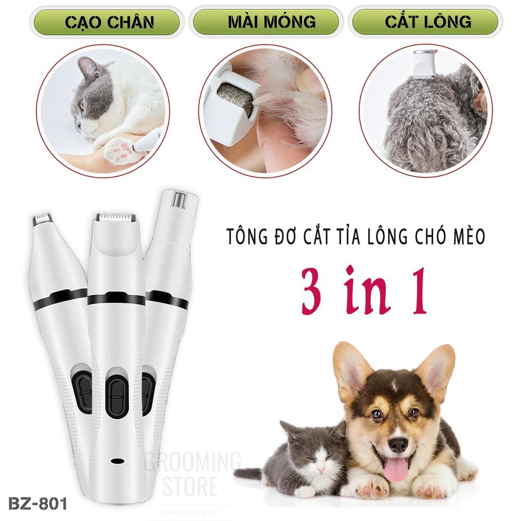 (BZ-801) Tông đơ cắt lông chó mèo 3in1 - cạo bàn chân - cắt tỉa - mài móng - Grooming Store