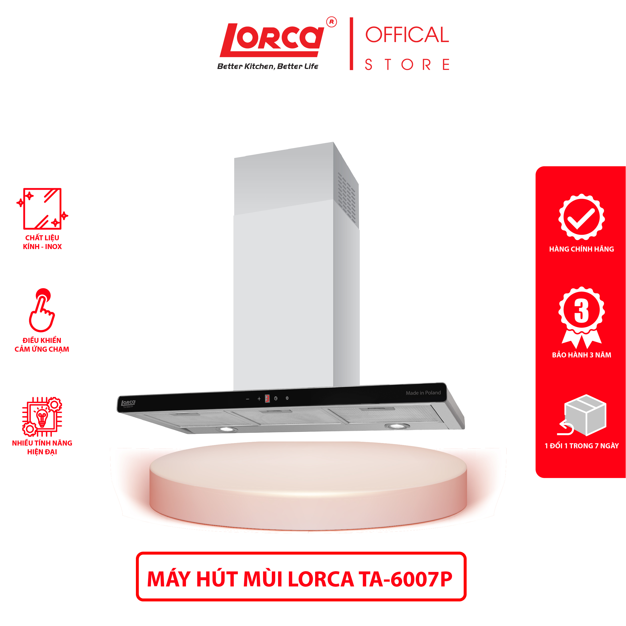 Máy hút mùi chữ T LORCA TA 6007P - Hàng Chính Hãng Nhập Khẩu Ba Lan Êm Ái Tiết Kiệm Điện Sức Hút Mạnh