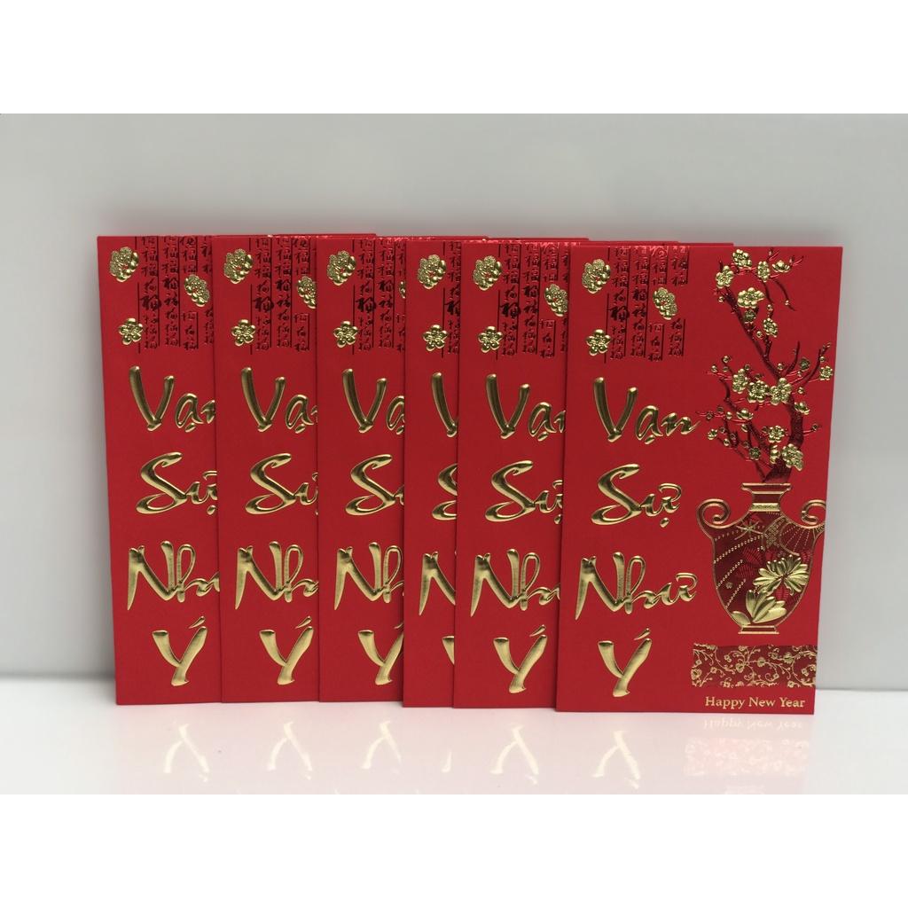 Set 6 bao lì xì đỏ, lixi tết in chữ nổi 3D truyền thống