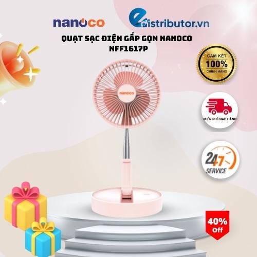 Quạt Sạc Điện Gấp Gọn Nanoco NFF1617P Màu hồng - Hàng chính hãng