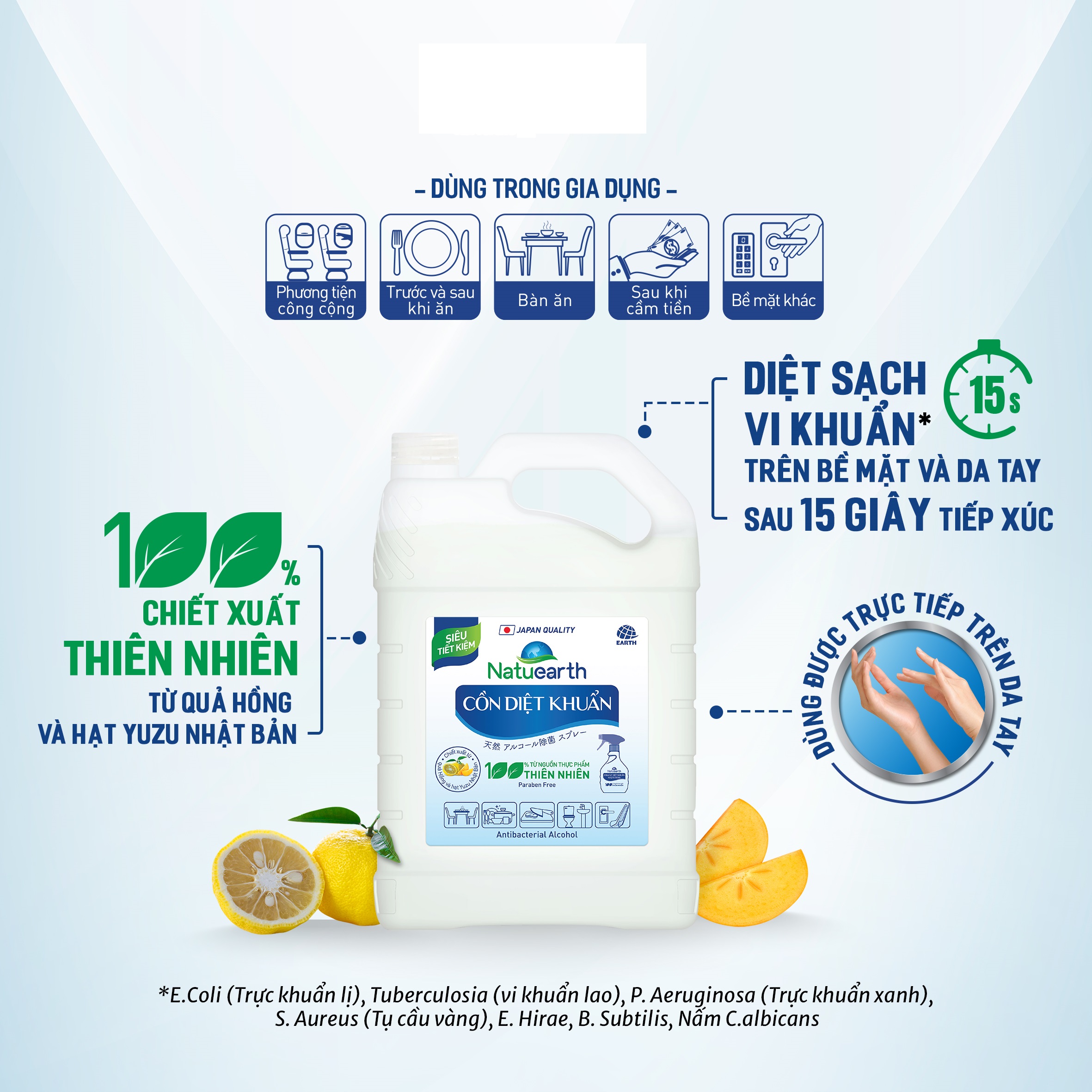 Cồn Diệt Khuẩn Natuearth can 3,8 lít