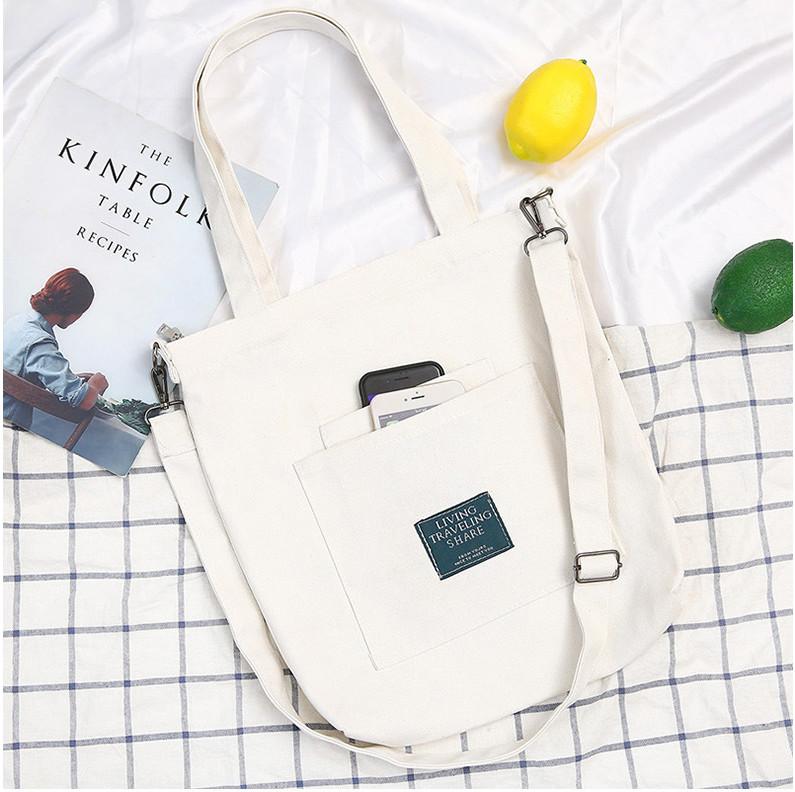 Túi Tote Đeo Chéo Vải Canvas Living Traveling Share Phong Cách Ulzzang Hàn Quốc BT17