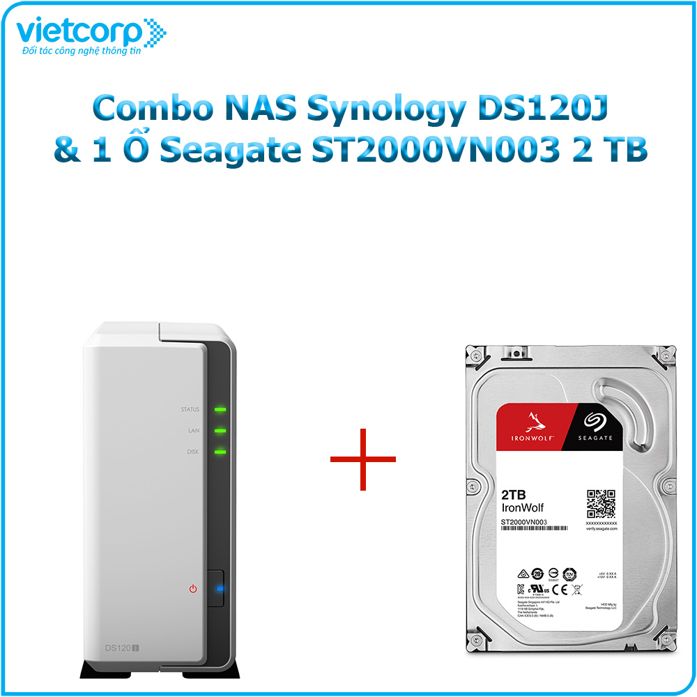 Combo Thiết bị lưu trữ NAS Synology DS120j và 1 ổ cứng HDD Seagate ST2000VN003 2TB - Hàng chính hãng