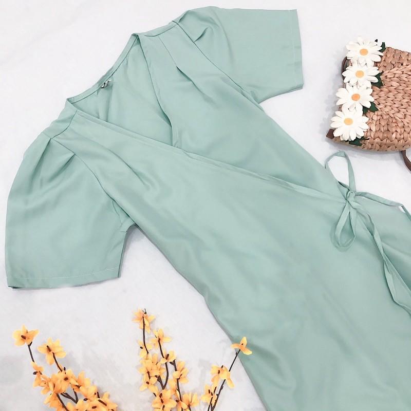 Đầm Dài Xanh Mint Cột Eo