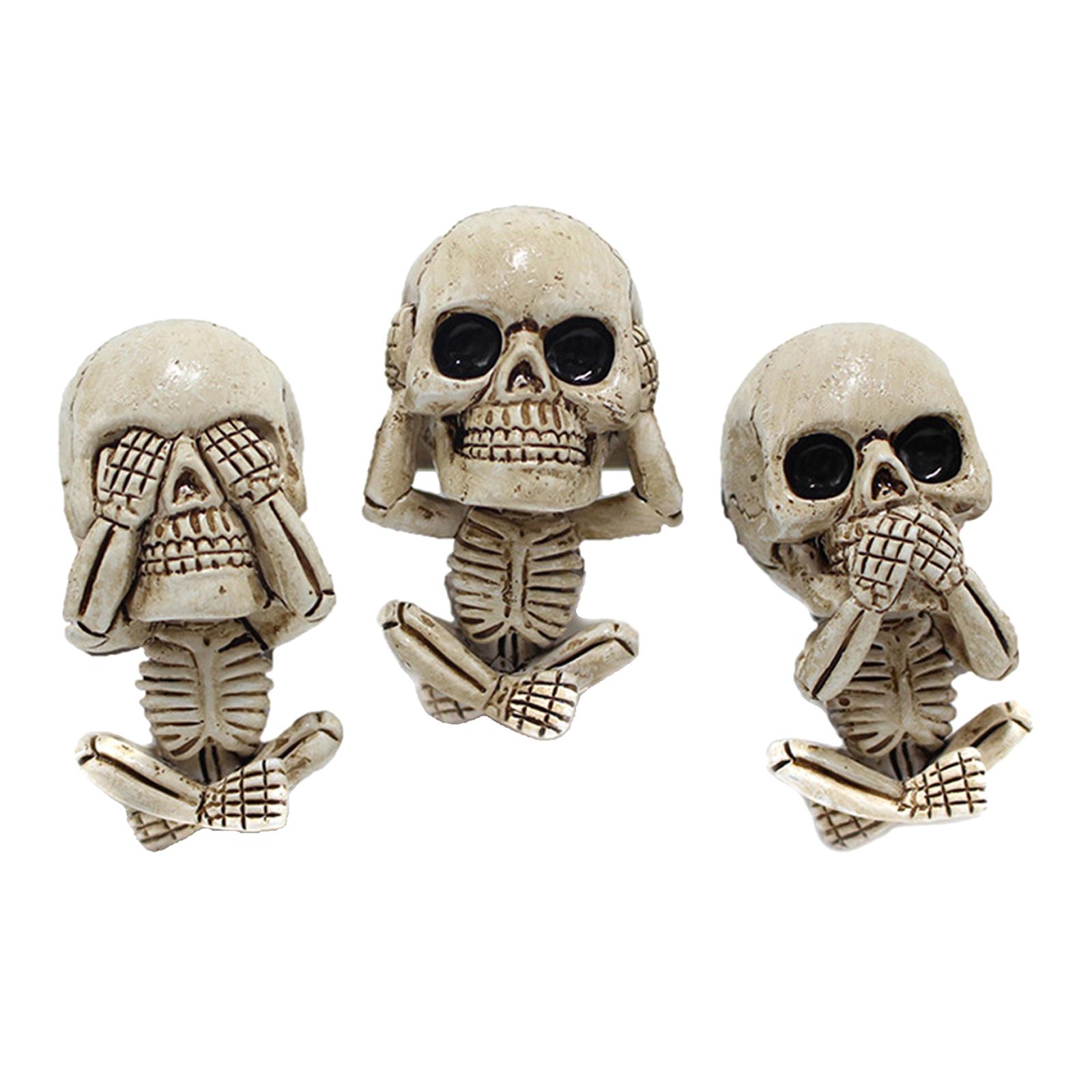 3pcs Car Air Vent Mount Resin Skull Statue Air Freshener Skeleton Ornament