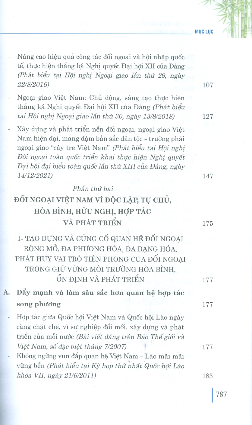 Xây dựng và phát triển nền đối ngoại, ngoại giao Việt Nam toàn diện, hiện đại, mang đậm bản sắc &quot; cây tre Việt Nam&quot; bản in 2024