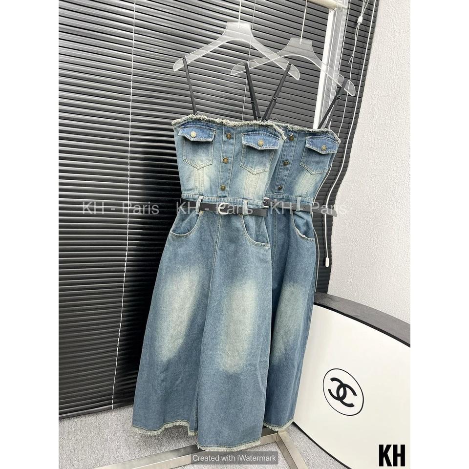 VÁY ĐI CHƠI, VÁY MAXI JEAN 2S CÚP NGỰC TÚI NẮP KO ĐAI CỰC XINH Ạ