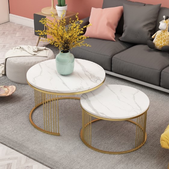Cặp bàn trà sofa tròn 7 nan, mặt đá 3D