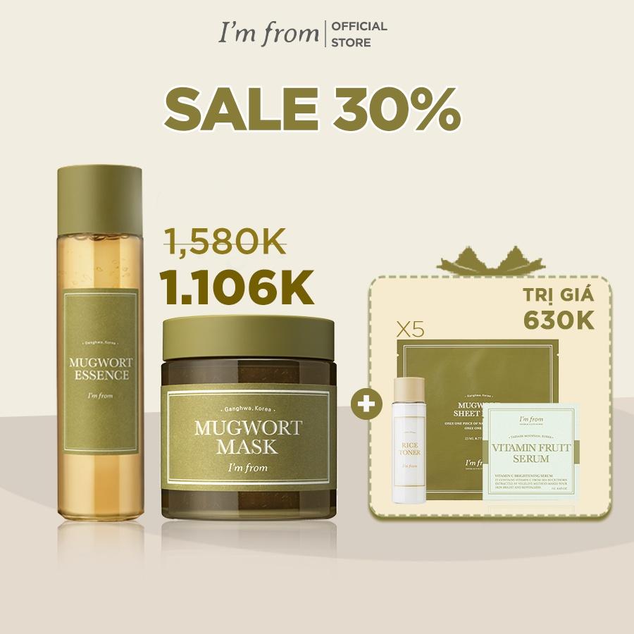 Combo Dịu Da Mặt nạ ngải cứu I'm From Mugwort Mask 110g+Tinh chất ngải cứu I'm From Mugwort Essence 160ml