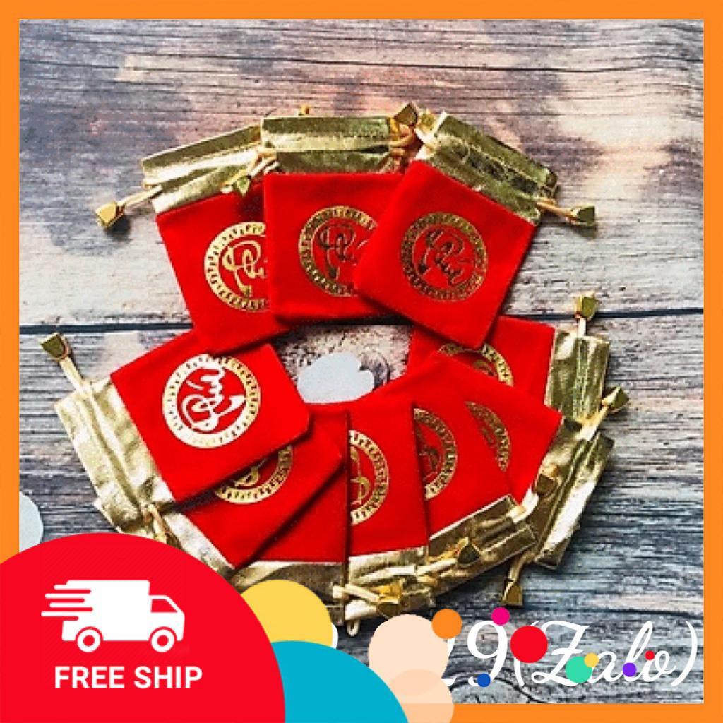 Túi Nhung Rút - Màu Đỏ - Chữ Phúc-lộc - Chuyên Đựng trang sức Màu đỏ; 9x7cm