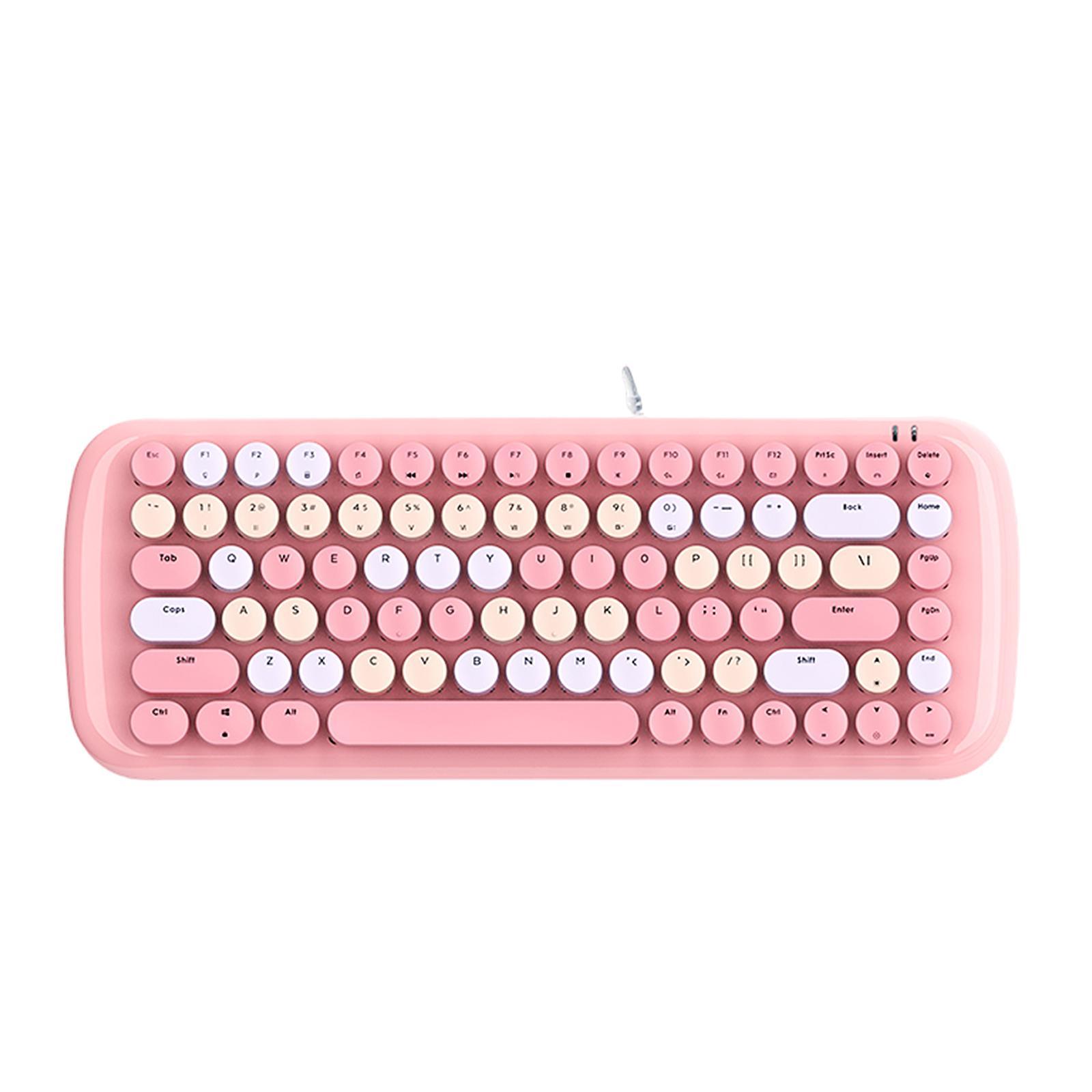 Colorful USB Wired Mechanical Keyboard 84 keys Retro Round Keycaps w/Backlit