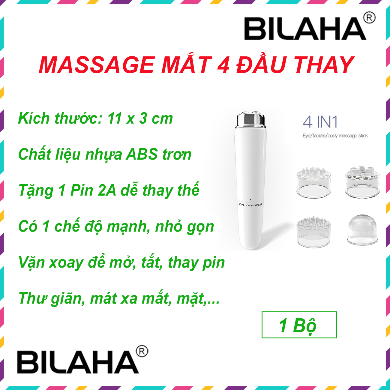 Máy massage mặt cầm tay 4 đầu kiểu bút có chọn mẫu Hàng Chính Hãng - Trắng Loại Xịn B245