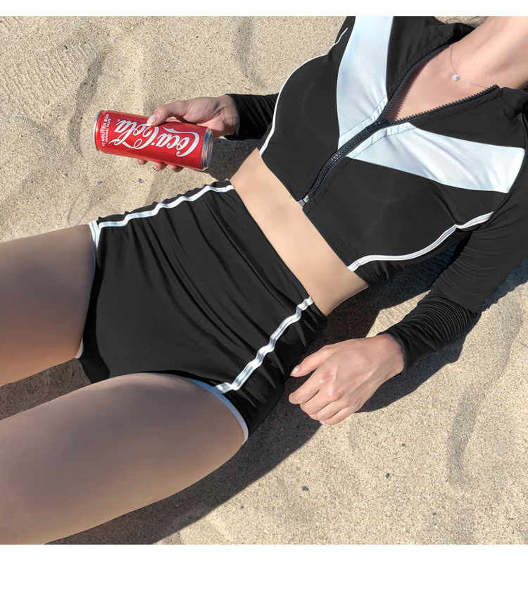 Bikini đồ bơi 2 mảnh dài tay cạp cao có khóa kéo thể thao năng động đi biển chất liệu thun lạnh co dãn 4 chiều DBN012