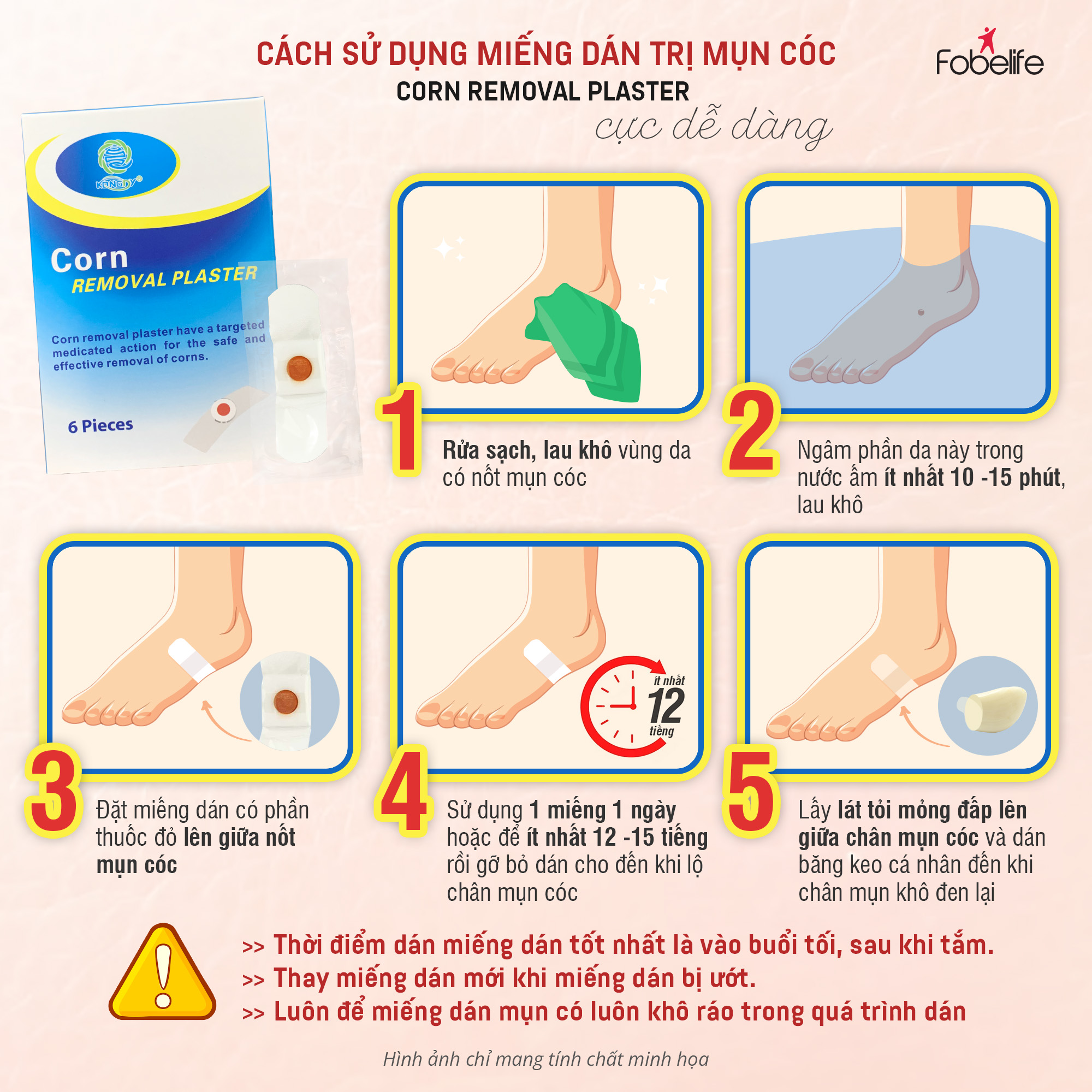 Miếng Dán Loại Bỏ Mụn Cóc Tại Nhà Corn plaster KangDi Fobe - hộp 6 miếng