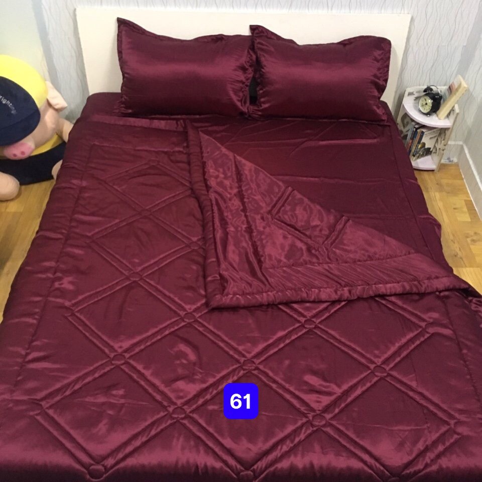 Bộ vỏ gối-ga phi bóng KO MỀN/CHĂN 1m6/1m8 trơn đỏ mận 61. Bộ drap phi bóng 1 màu. Bộ grap phi bóng. Bộ drap phi lụa. Bộ grap phi lụa. Bộ ga phi lụa. Ga giường - drap giường - grap giường - ra giường.