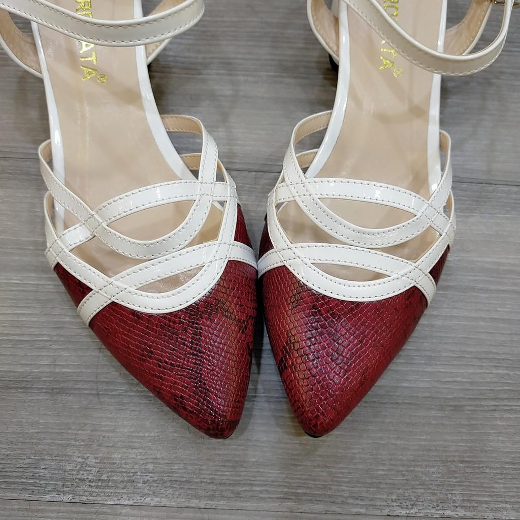 Giày sandal nữ bít mũi, da vân cao cấp ROSATA RO281 3p - trắng- HÀNG VIỆT NAM CHẤT LƯỢNG QUỐC TẾ