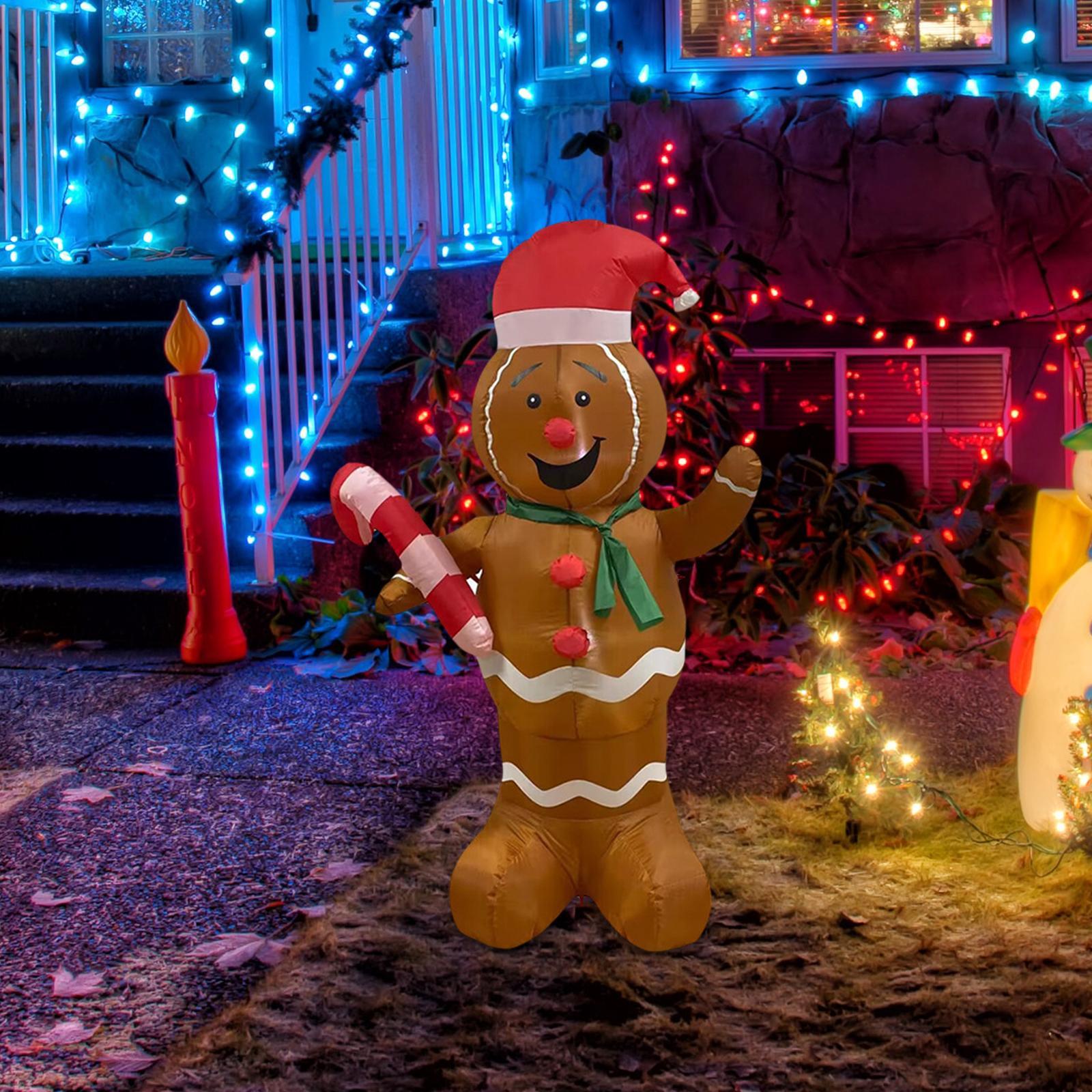 5ft Festive Decoration Gingerbread Man with LED Lights Reusable ,Adorable Inflatable for Yard Indoor Party Decoration Outdoor Decorations