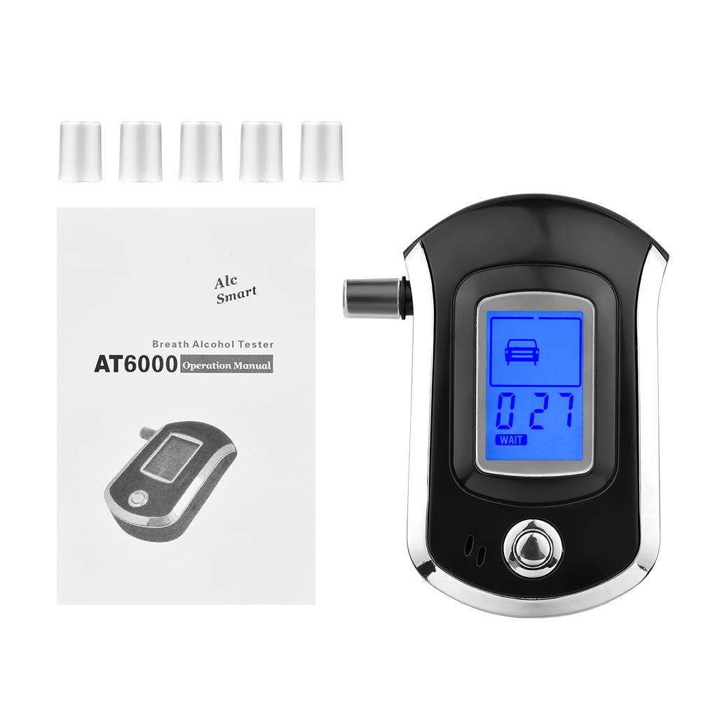 Portable Breathalyzer with 6 Mouthpieces Breath Alcohol Tester LCD Backlight Digital Accurate BAC Detector Analyzer with Audio Visual Alarm for Personal Use