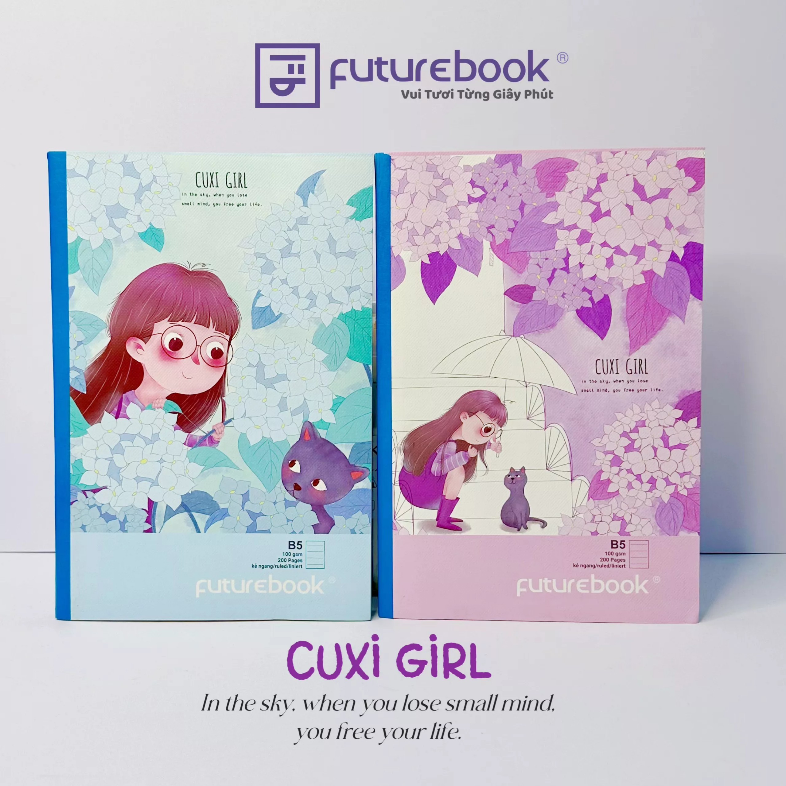 Vở May Chỉ Cao Cấp CUXI GIRL- B5- Kẻ Ngang- 100 gsm- Phong cách Hàn Quốc. VPP FUTUREBOOK. Giao ngẫu nhiên