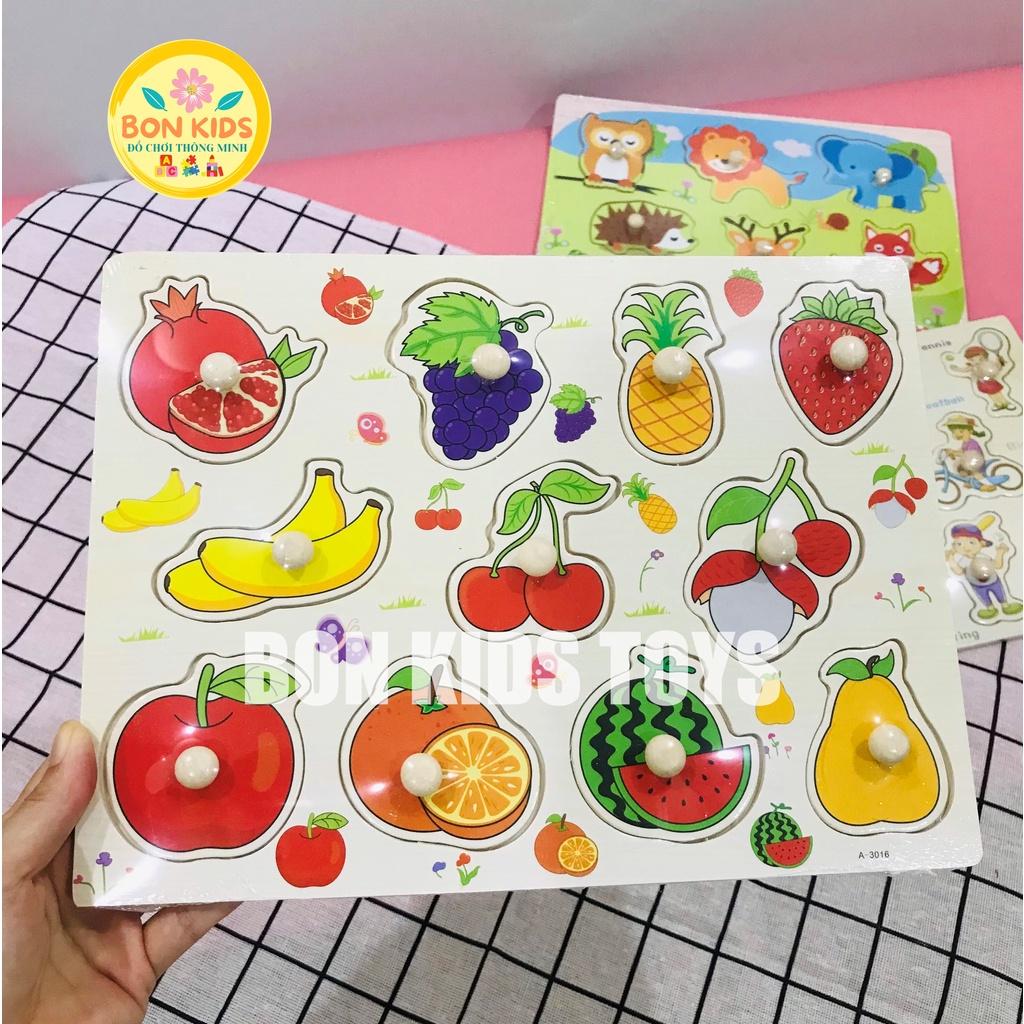 Combo 10 bảng ghép hình/xếp hình gỗ núm theo các chủ đề - Đồ chơi giáo dục thông minh cho bé