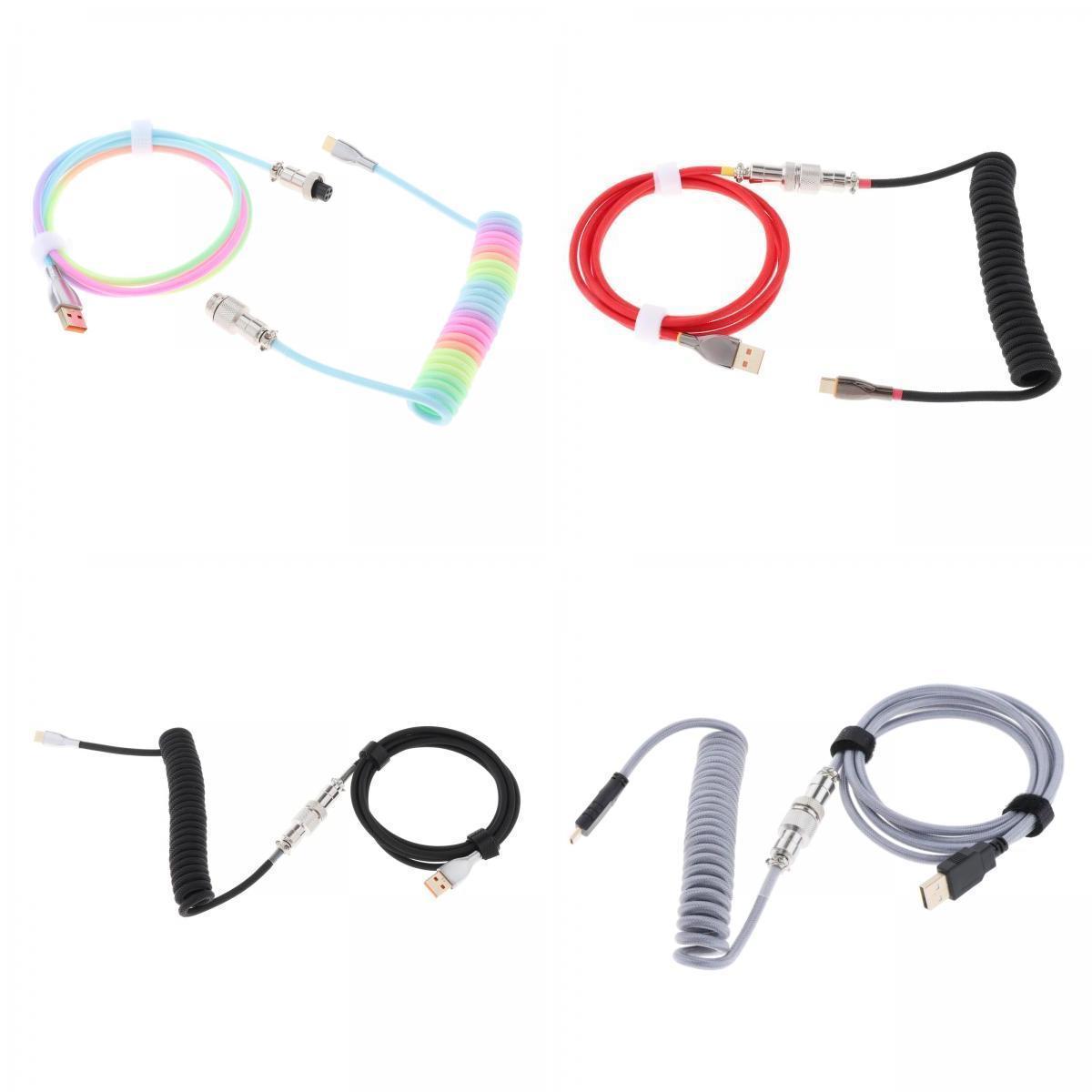 4x 1.8M Micro USB Coiled Cable for Mechanical Keyboard Game Console