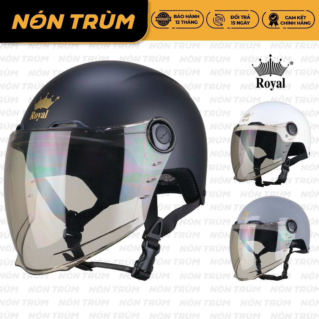 Mũ bảo hiểm xe máy nửa đầu Royal M555 có kính dài, nón freesize cho nam nữ đi xe máy