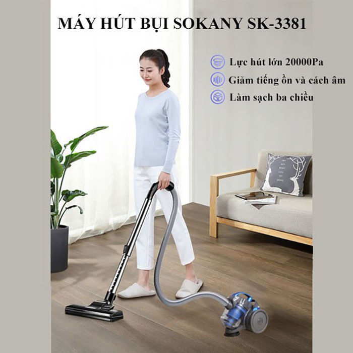 Máy hút bụi gia đình SOKANY SK3381 đa năng công suất cao 2000W lực hút mạnh, công nghệ giảm tiếng ồn [BẢO HÀNH 12 THÁNG] - HÀNG CHÍNH HÃNG - DELIYA