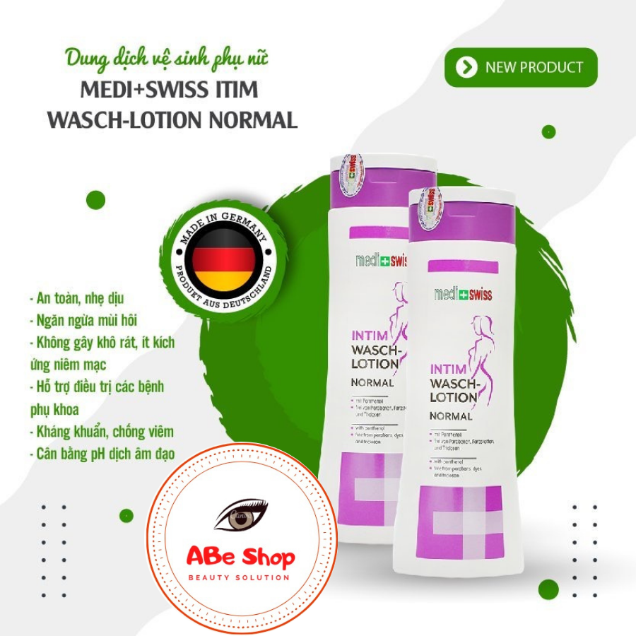 DUNG DỊCH VỆ SINH PHỤ NỮ MEDI+SWISS ITIM WASCH-LOTION NORMAL - AN TOÀN - DỊU NHẸ - HỖ TRỢ NGỪA VIÊM NHIỄM 300ml