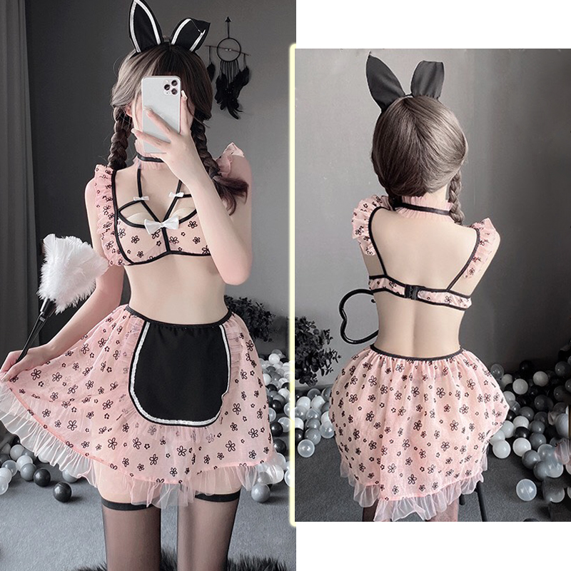 Đồ ngủ cosplay áo bra kèm quân váy sexy gợi cảm P39 - Bộ ngủ cosplay kèm cài tóc quyến rũ cao cấp