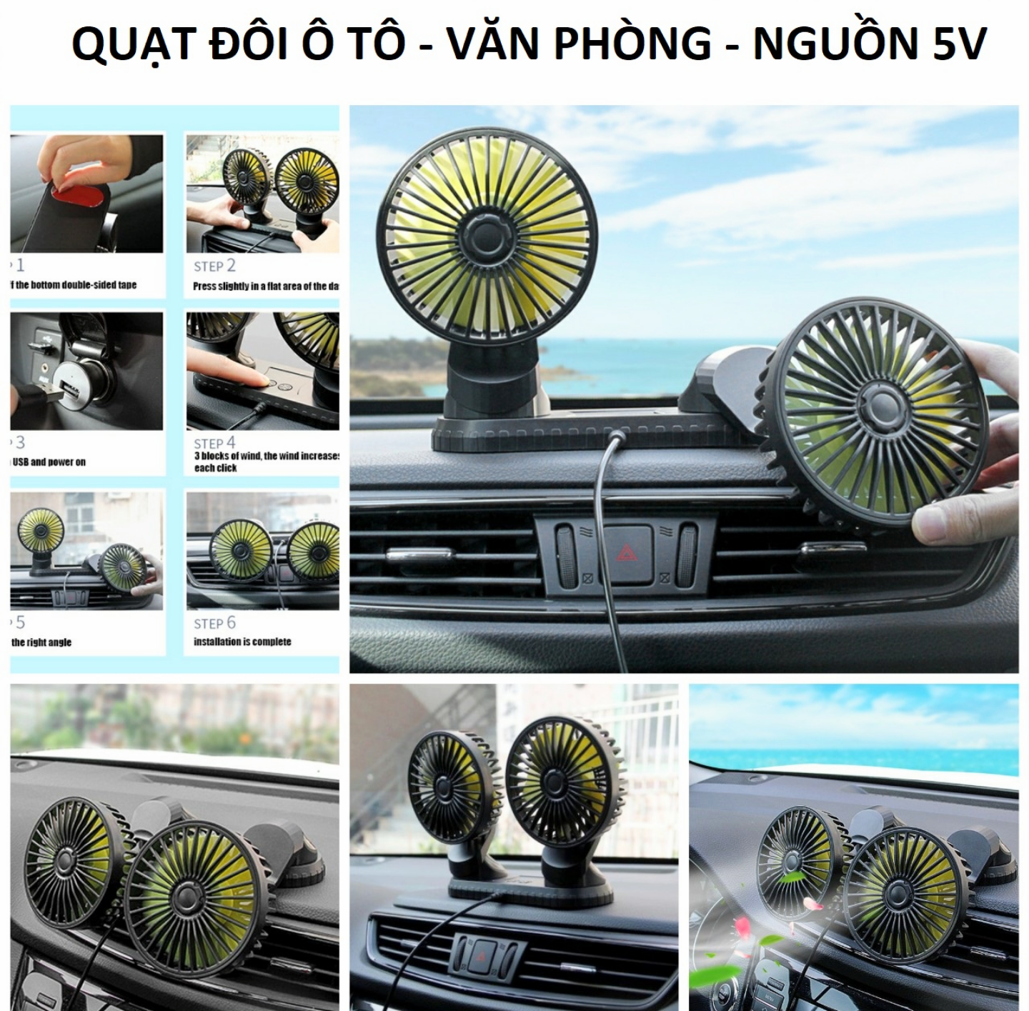 SIÊU GIÁ VỚI 2 QUẠT GIÓ QUẠT ĐÔI TRÊN XE HƠI ÔTÔ 12V-24V GIÓ CỰC MẠNH MÁT MẪU MỚI HÀNG CAO CẤP