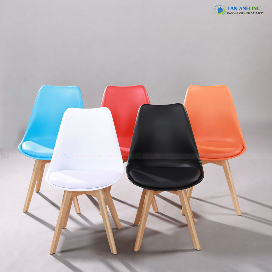 Ghế nhựa quán cafe văn phòng đẹp chân gỗ tựa lưng cao nệm lót simili giá rẻ eames LAGN33