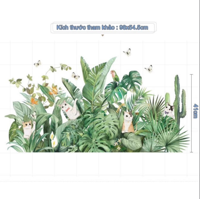 Decal trang trí tường - Những chú mèo ở trong bụi cây rậm rạp