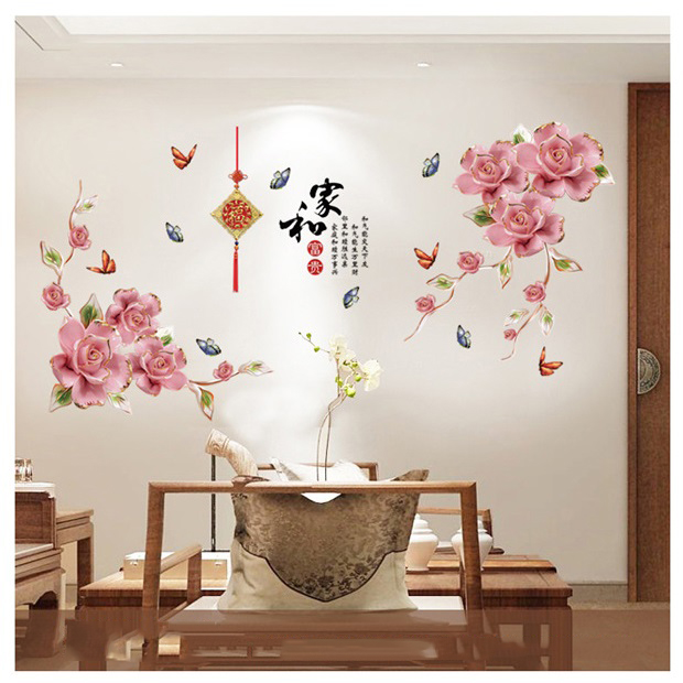 Decal trang trí phòng ngủ Hoa hồng lãng mạn, cổ điển đầy phong cách