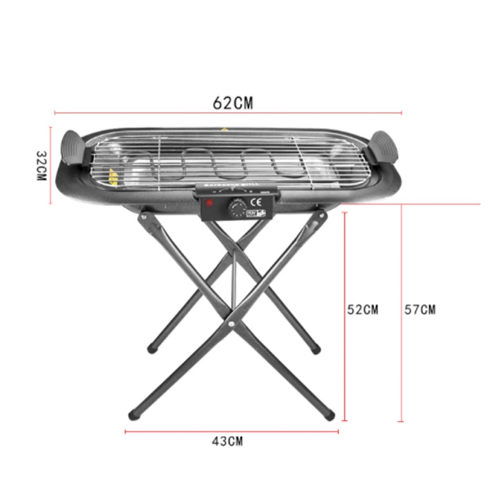 Bếp nướng điện ngoài trời dã ngoại thiết kế hình chữ nhật kê chân cao cấp có thể tháo dời vỉ nướng
