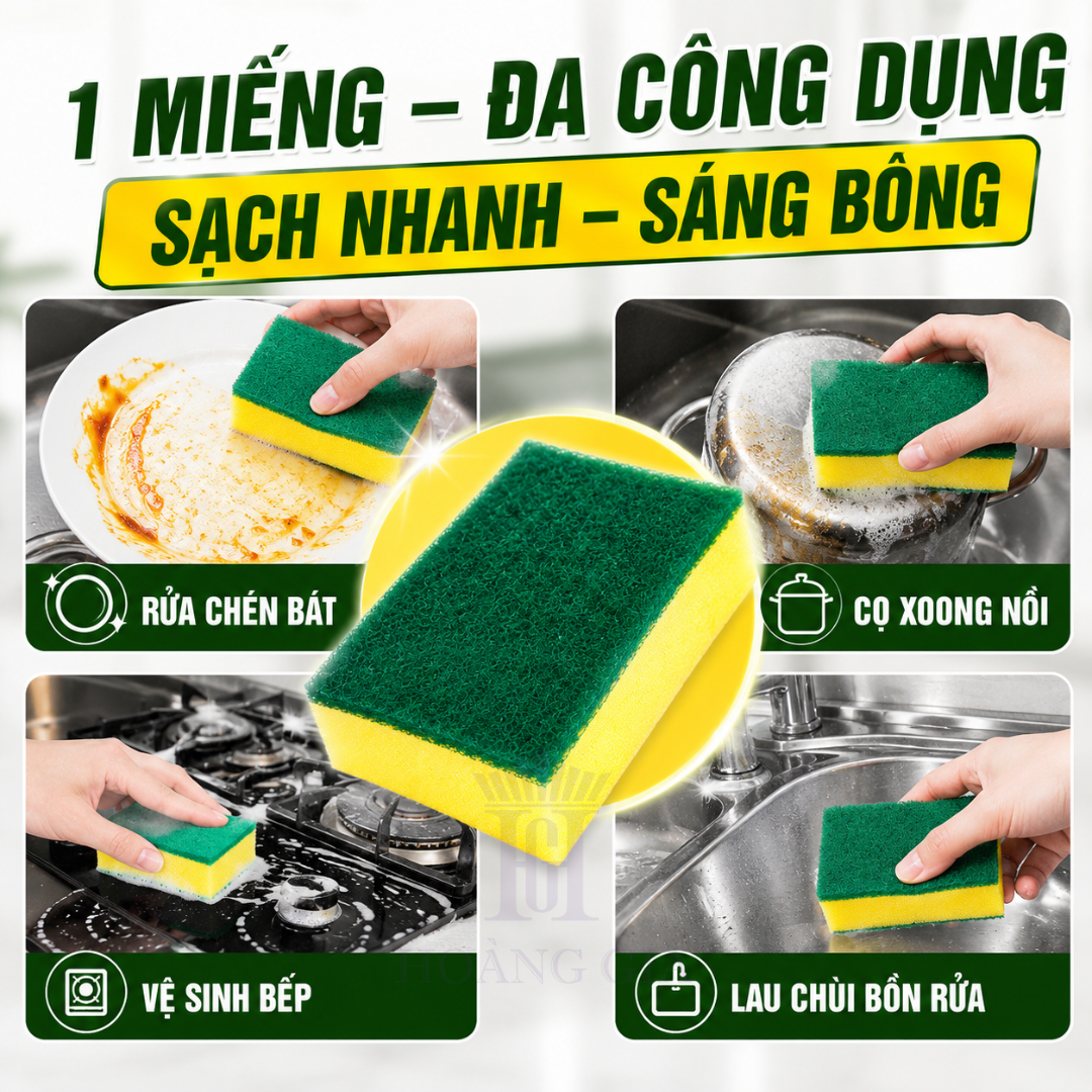 Mút Rửa Bát Cao Cấp HG Home 10x6.5x3cm - Dày Hơn, Cầm Chắc Tay, Cọ Sạch Nhanh, Không Cong Vênh