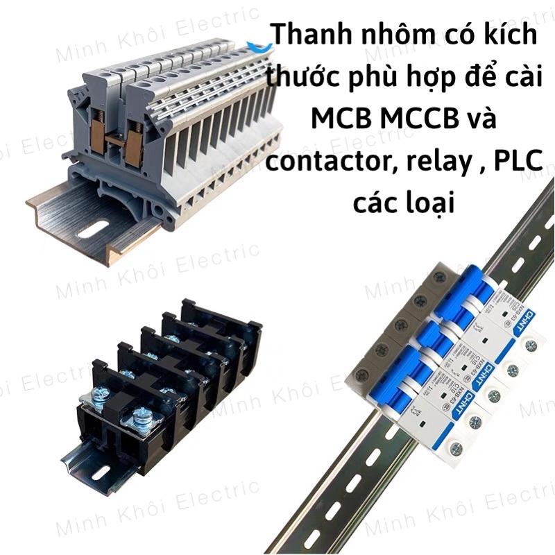 thanh cài át nhôm, thanh ray nhôm cài aptomat, khởi động từ dài 1m, thanh day nhôm cài thiết bị, thanh din rail tủ điện