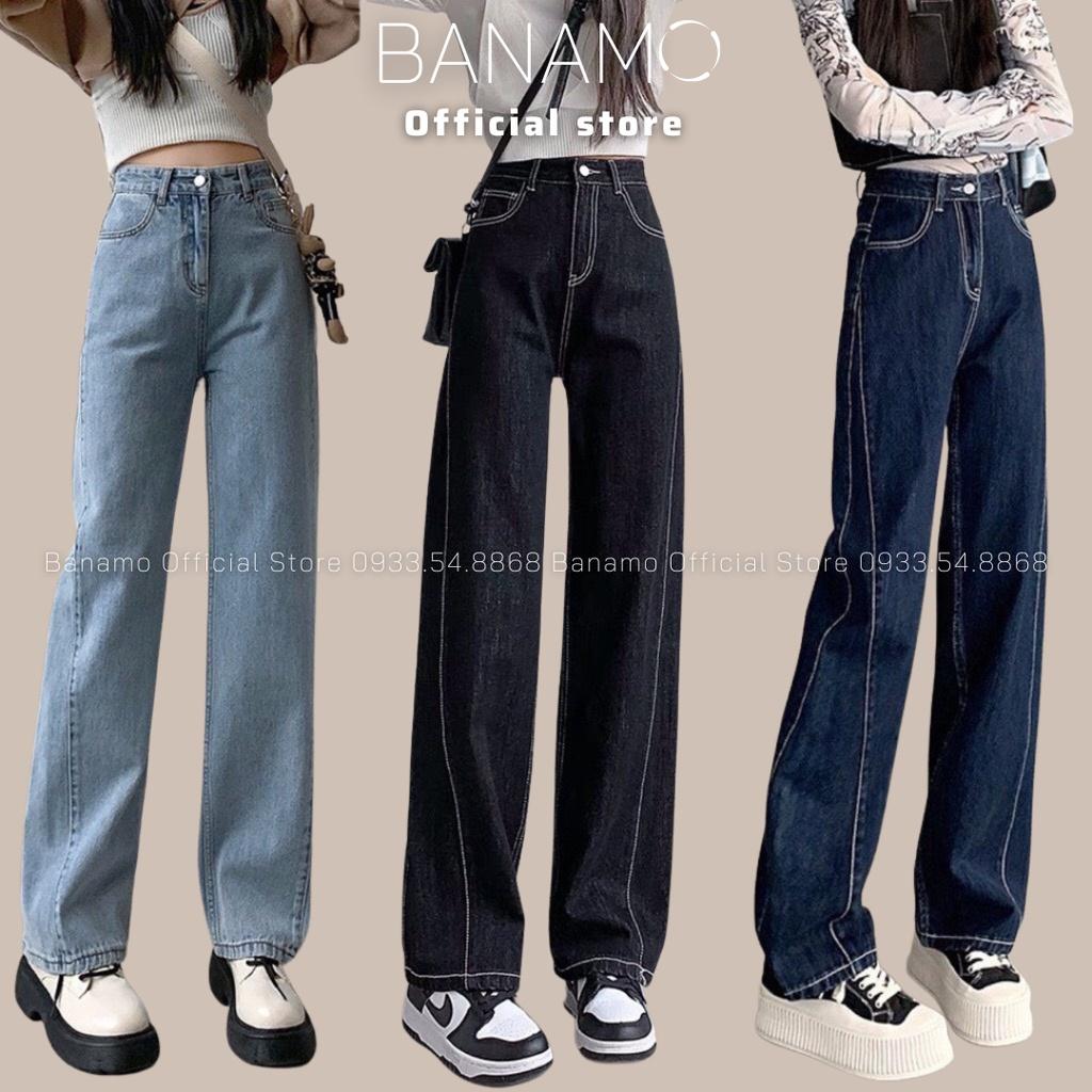 Quần jean nữ ống xuông thiết kế đường chỉ nổi cá tính thời trang Banamo Fashion Jean xuông chỉ nổi 9613