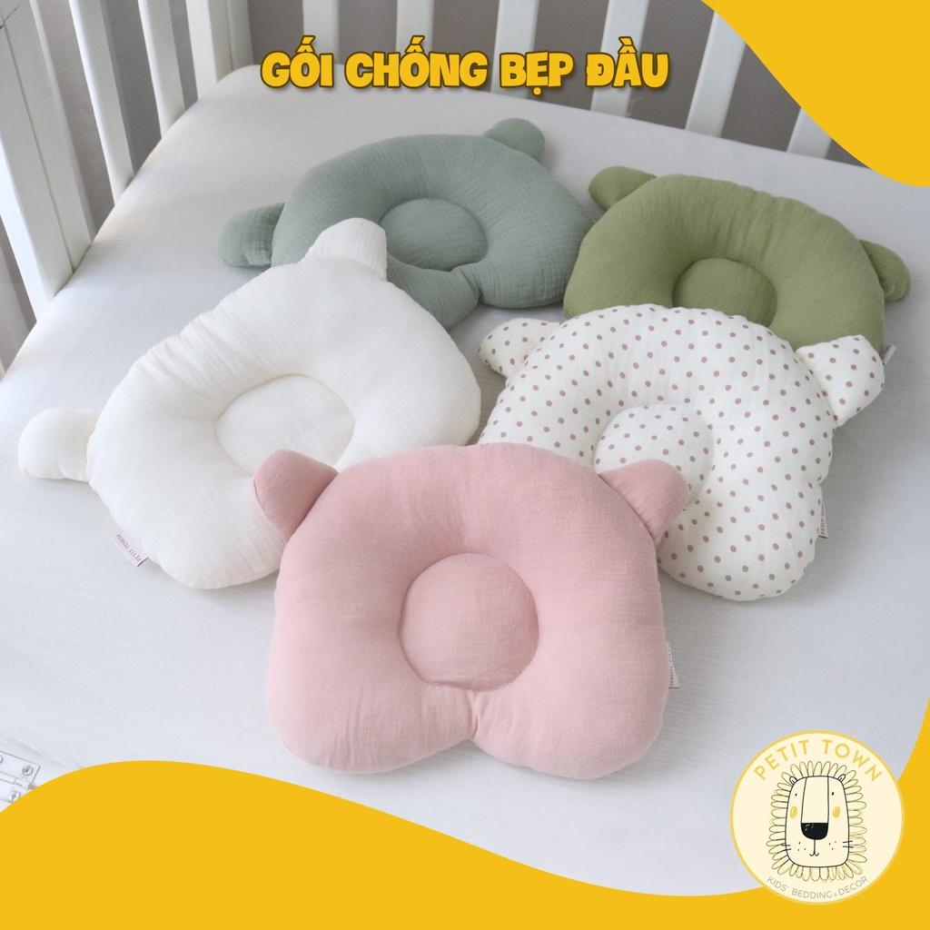 Gối cho bé sơ sinh chống méo đầu, gối chống bẹp đầu, gối sơ sinh, vải xô muslin