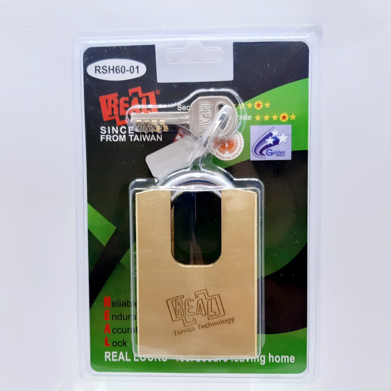 RSH60-01 Ổ khóa chống cắt vuông Real đồng thau 60mm