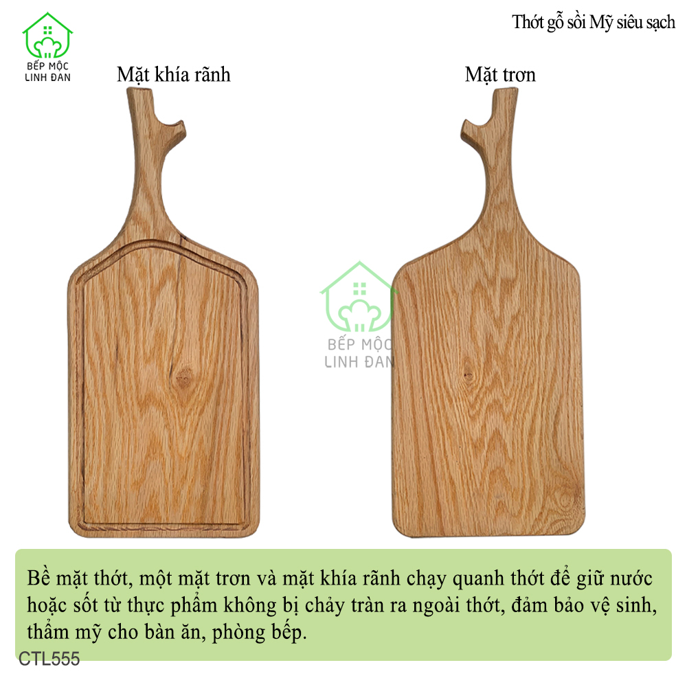 Khay Gỗ Sồi Tay Cầm Sừng Hươu HAHANCO Chắc Bền Vân Đẹp