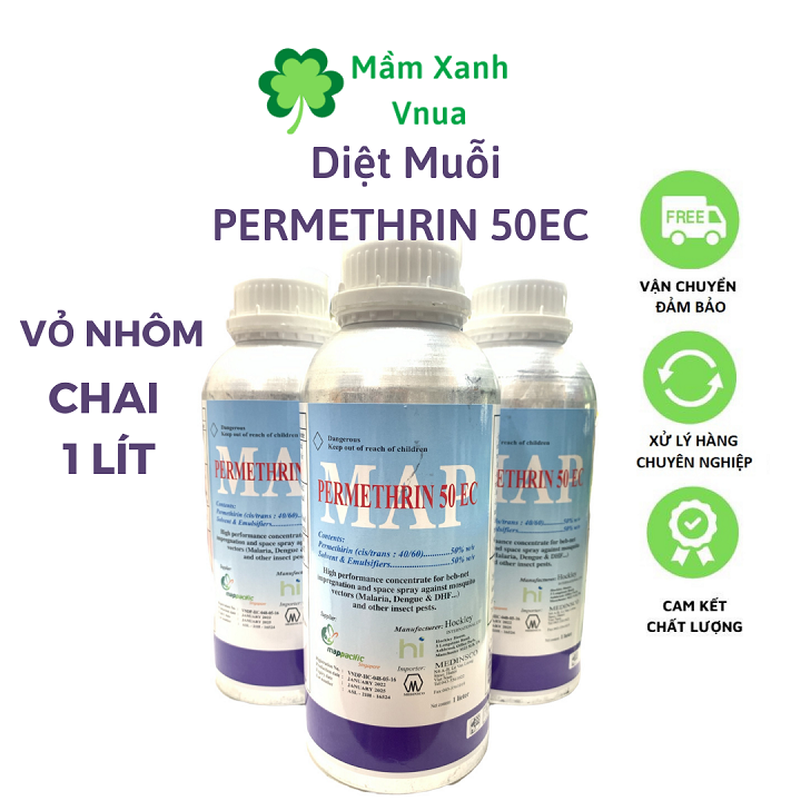 Chai Diệt Muỗi MAP PERMETHRIN 50EC Chai Nhôm 1L, 500ml - Từ Anh Quốc, Tiêu Diệt Côn Trùng Sâu Bệnh